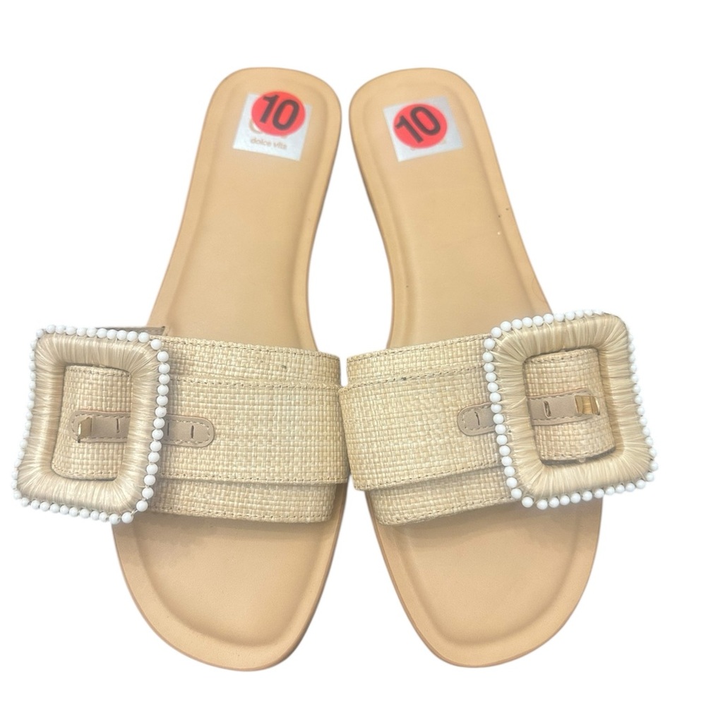 Dolce Vita Women’s Slide Sandals Size 10 Natural Raffia Buckle NEW